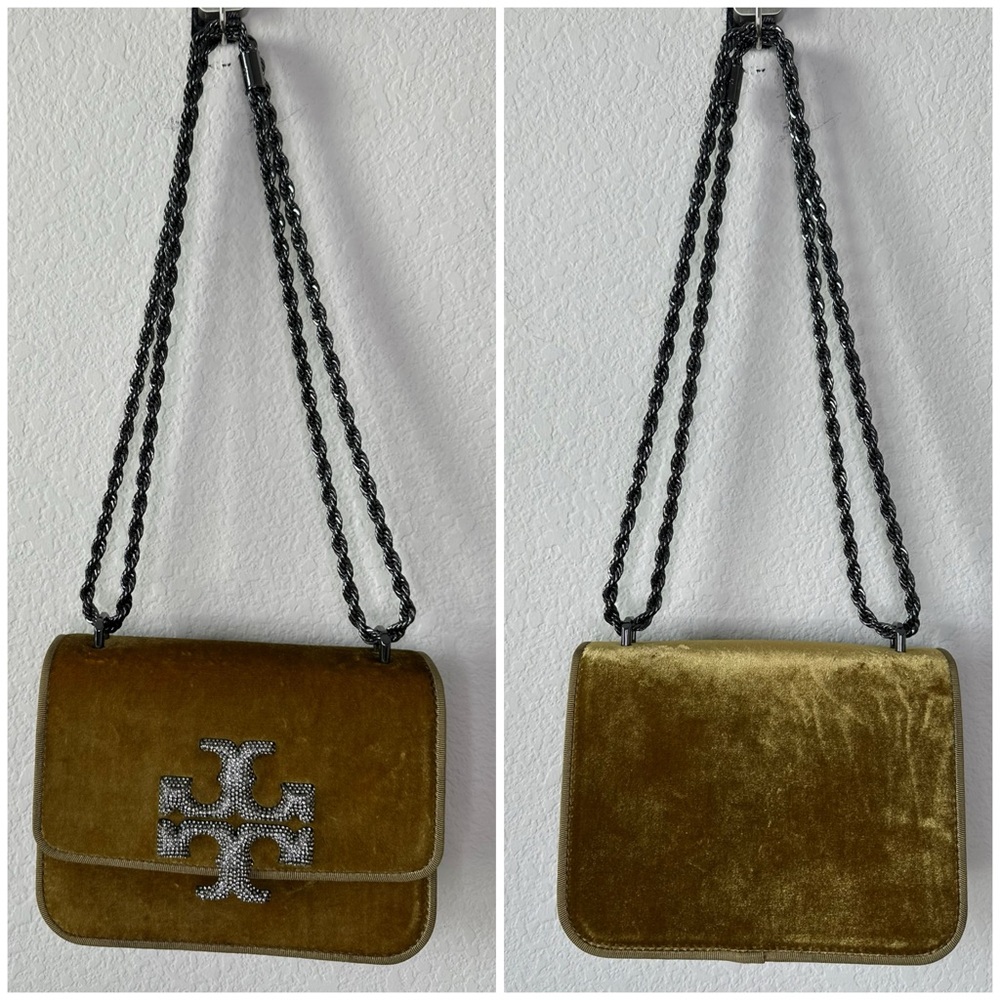 Tory Burch Eleanor Small Velvet Pave Logo Shoulder Bag Purse - Picture 8 of 10